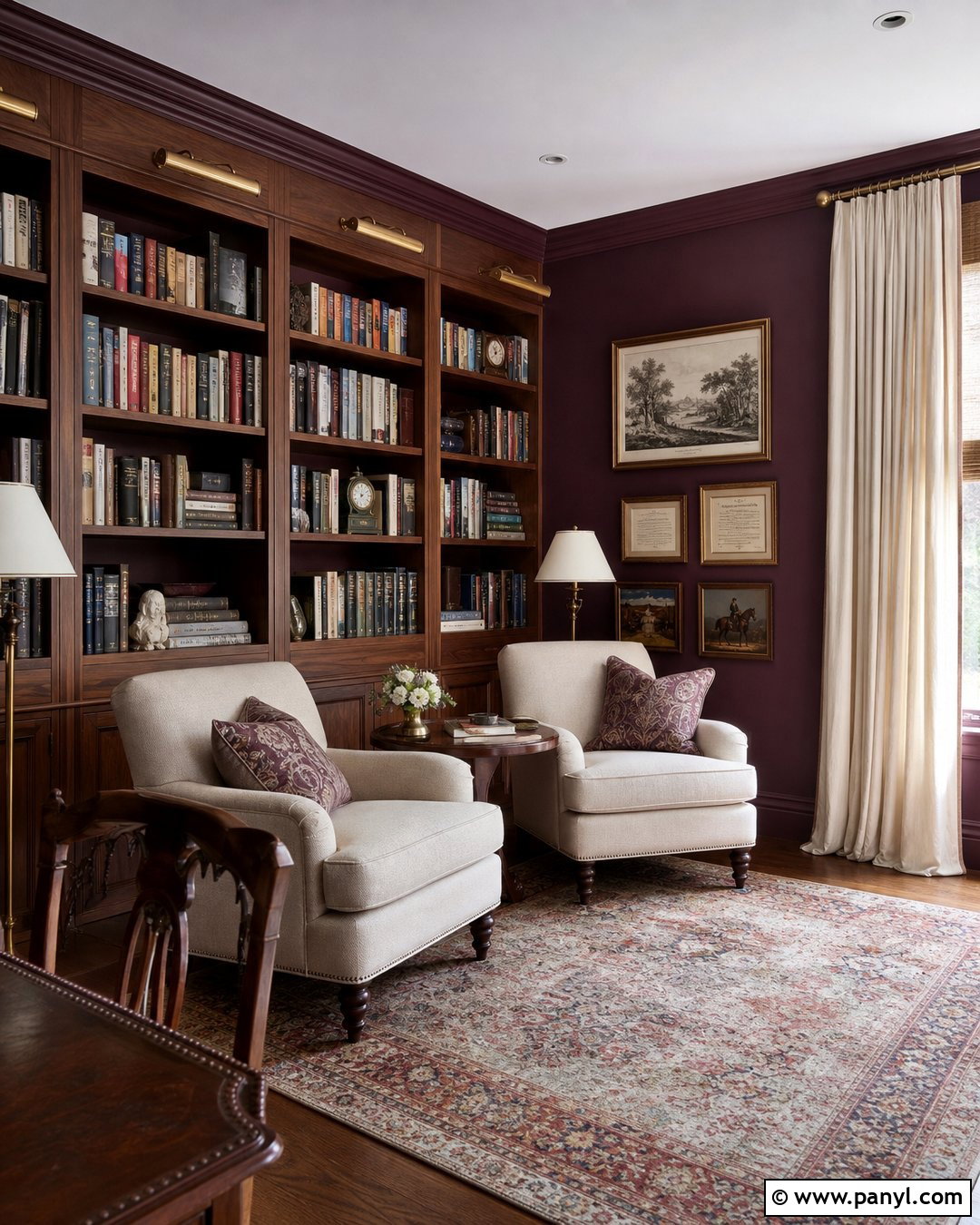 Plum Walls In A Cozy Library - 35 plum walls