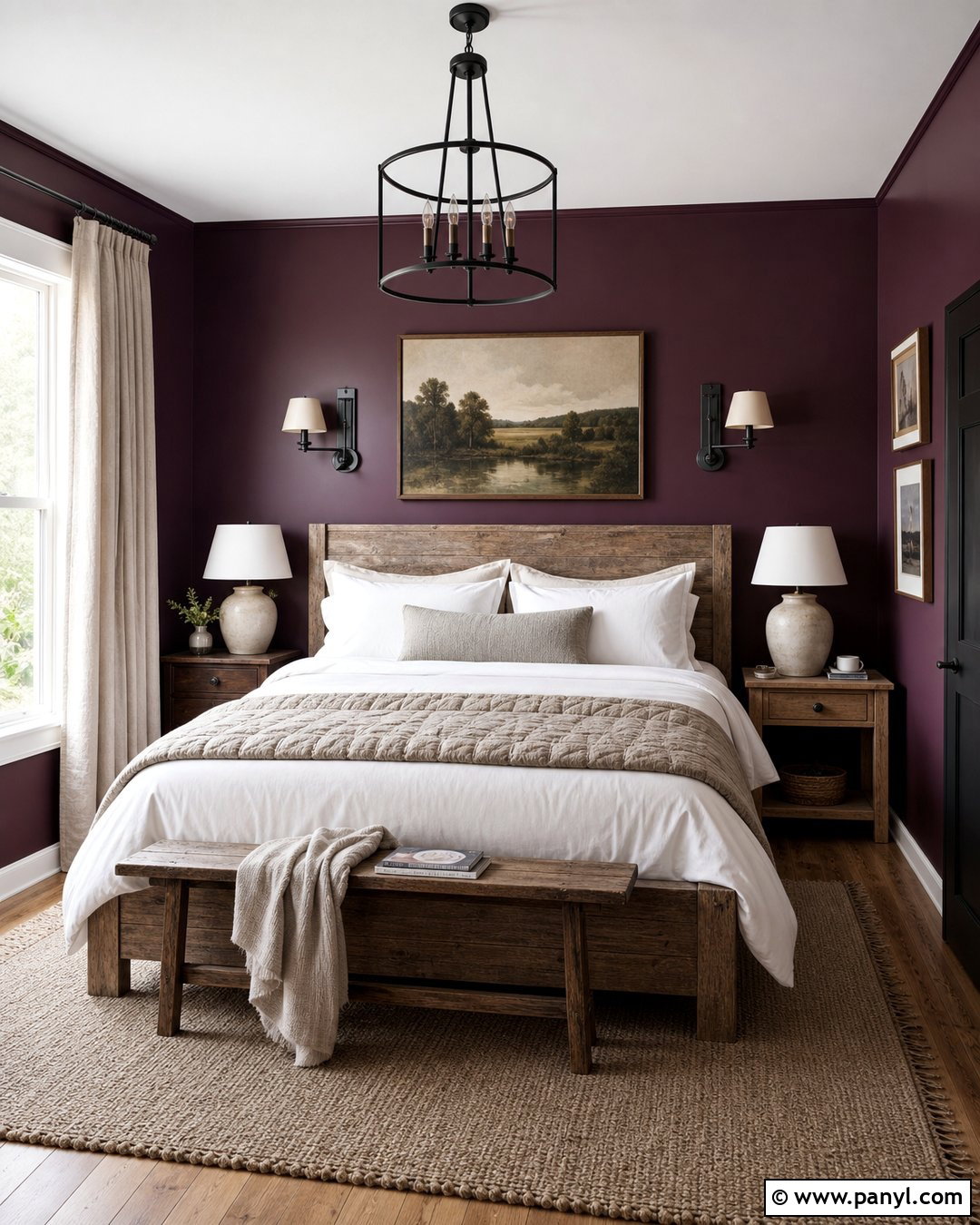 Plum Walls In A Farmhouse Bedroom - 35 plum walls