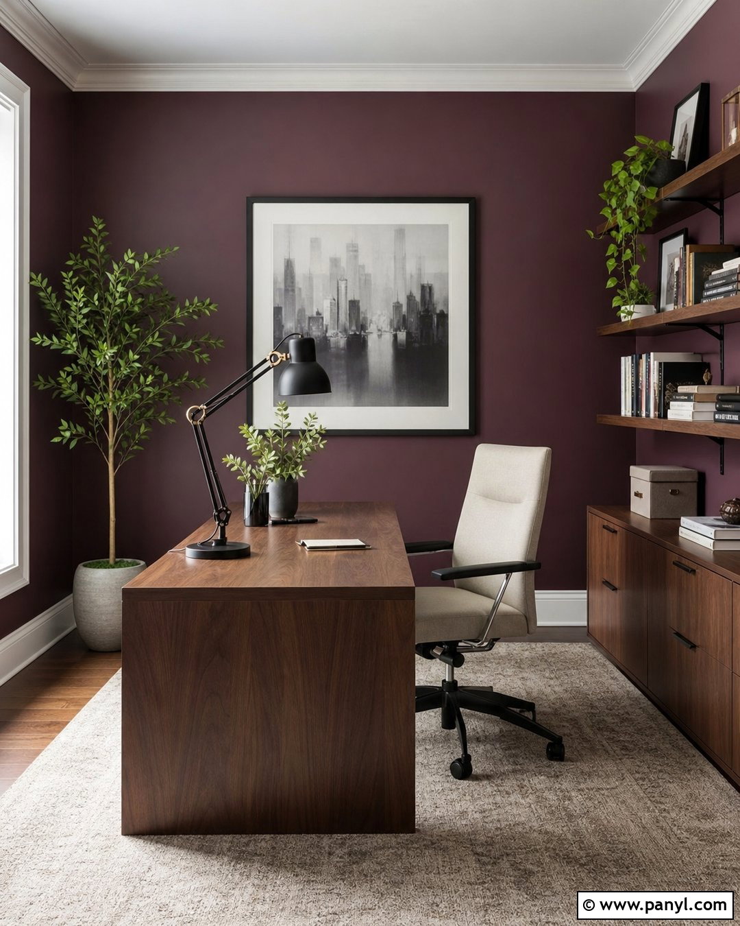 Plum Walls In A Home Office - 35 plum walls