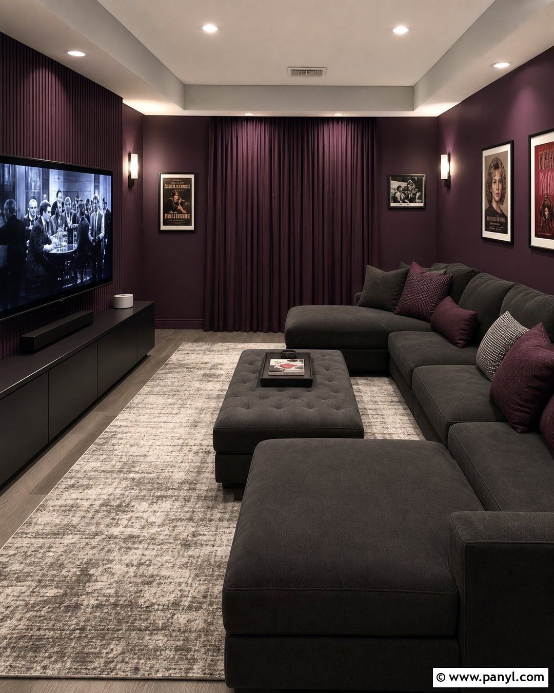 Plum Walls In A Media Room - 35 plum walls