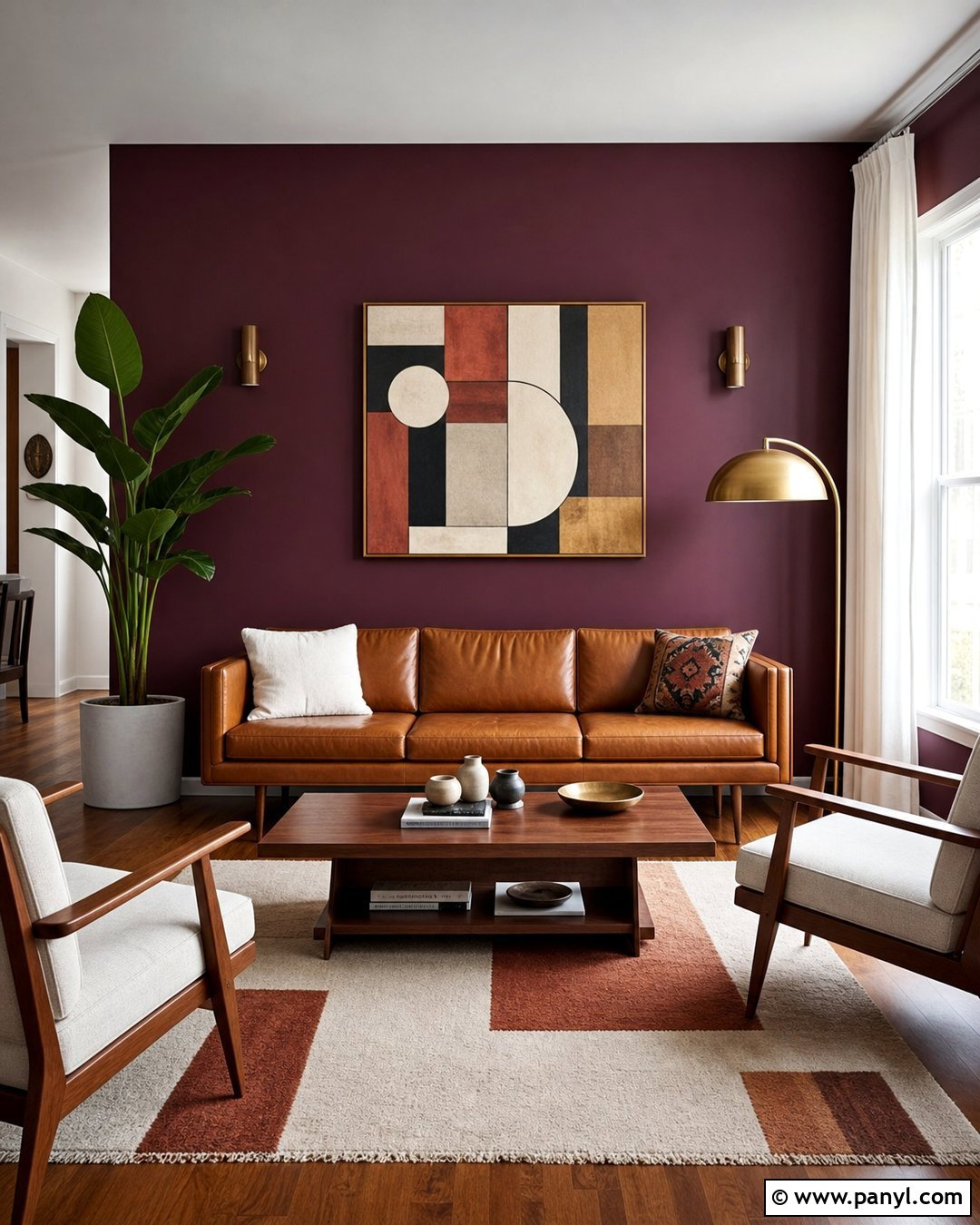 Plum Walls In A Midcentury Living Room - 35 plum walls