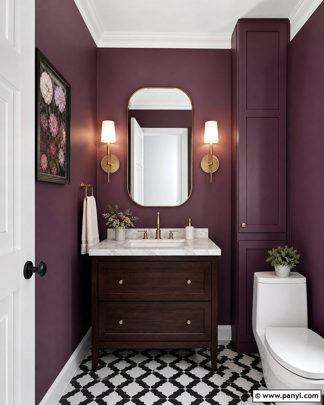 Plum Walls In A Small Powder Room - 35 plum walls
