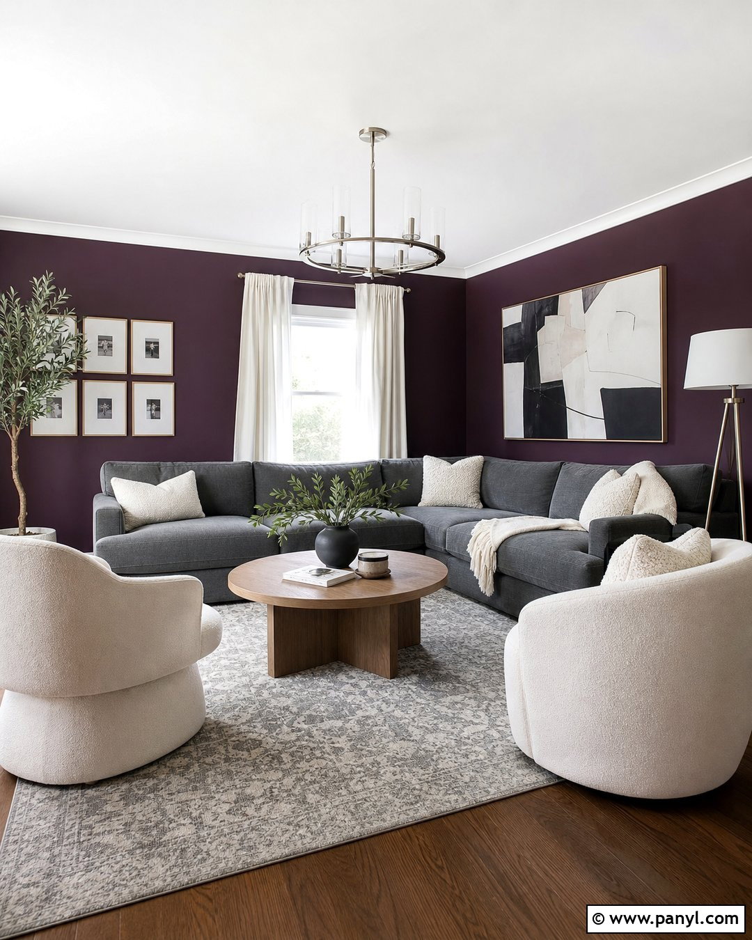 Plum Walls With Gray Sofa - 35 plum walls