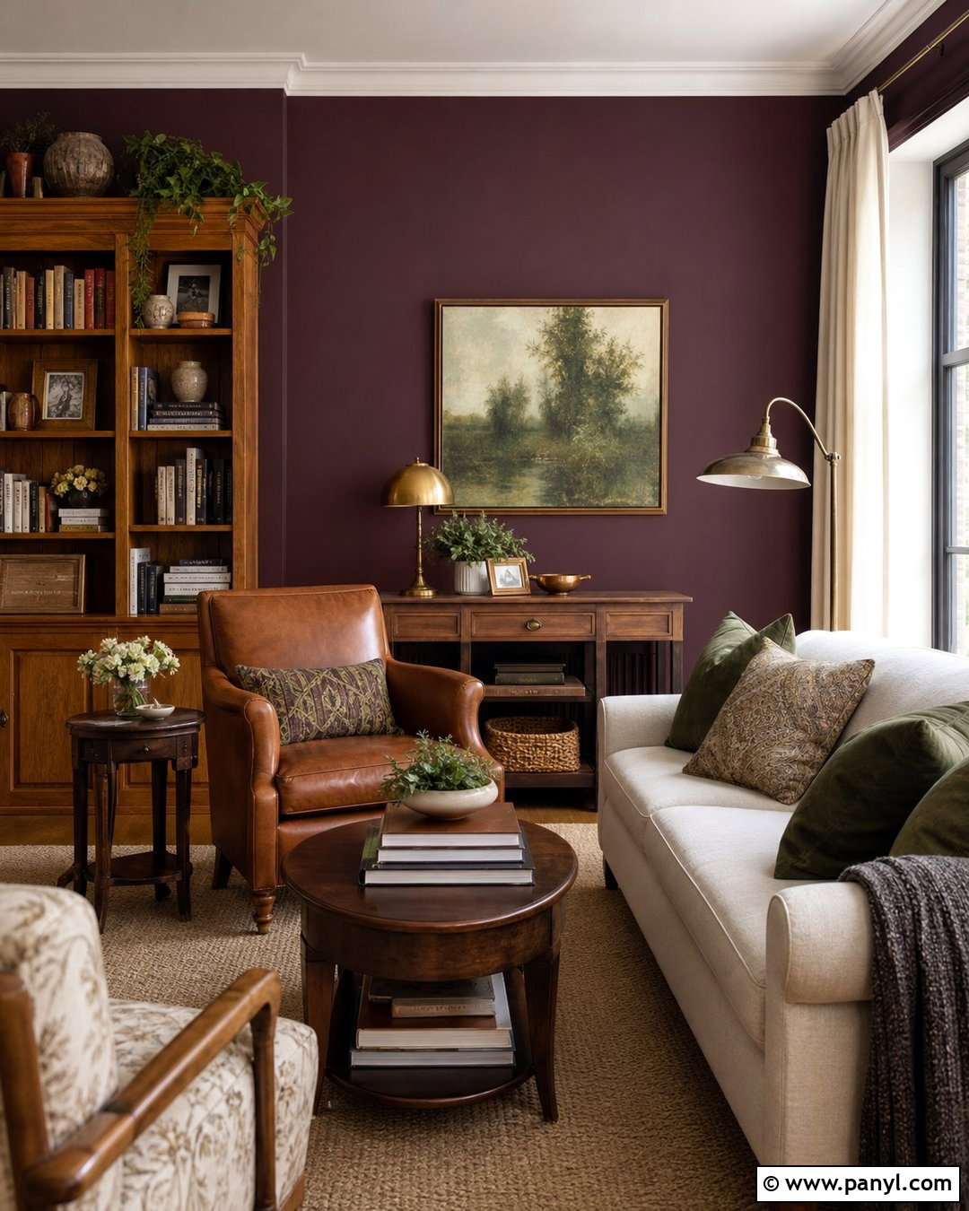 Plum Walls With Honey Wood Furniture - 25 Wall Colour With Wooden Furniture Ideas