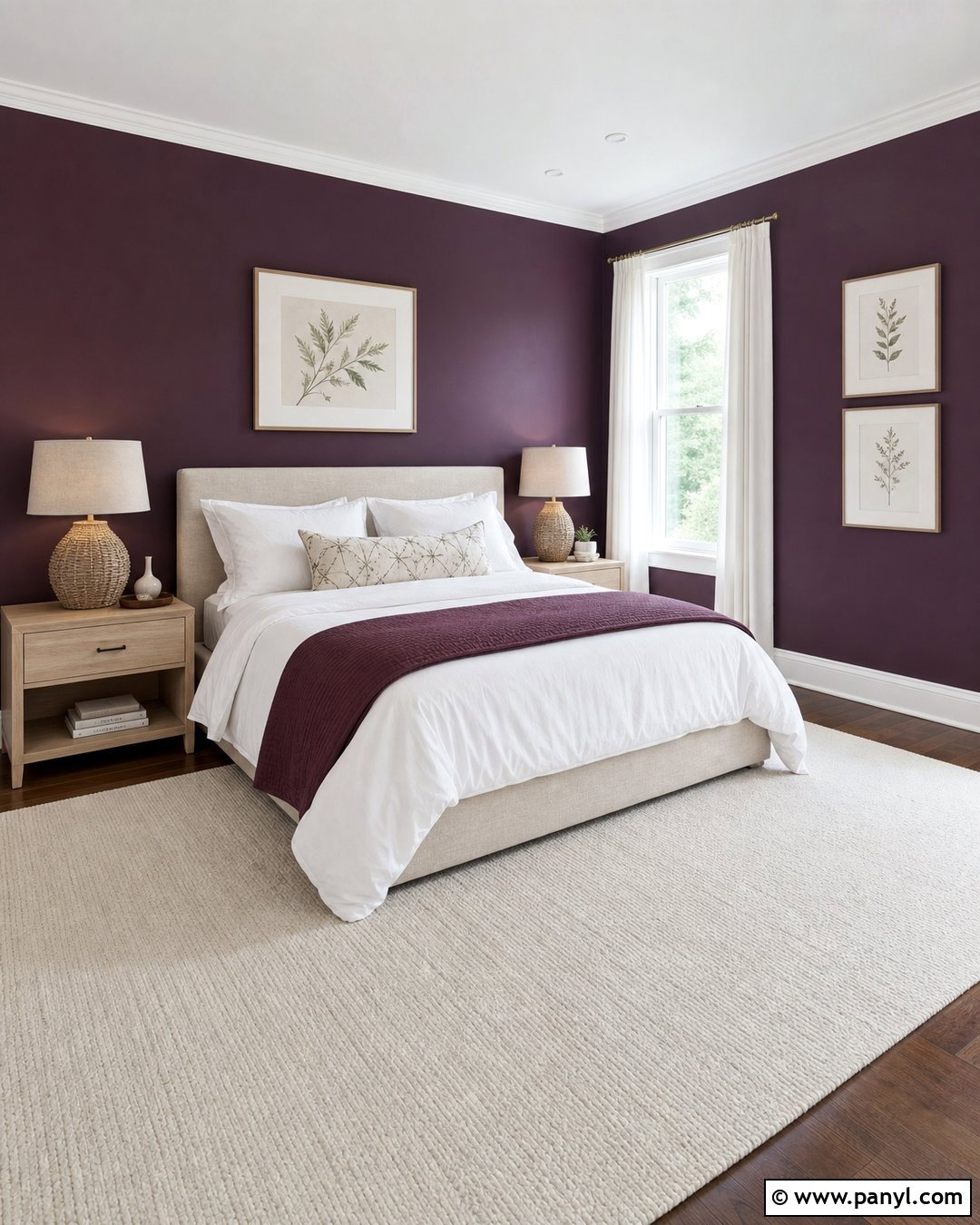 Plum Walls With White Bedding - 35 plum walls