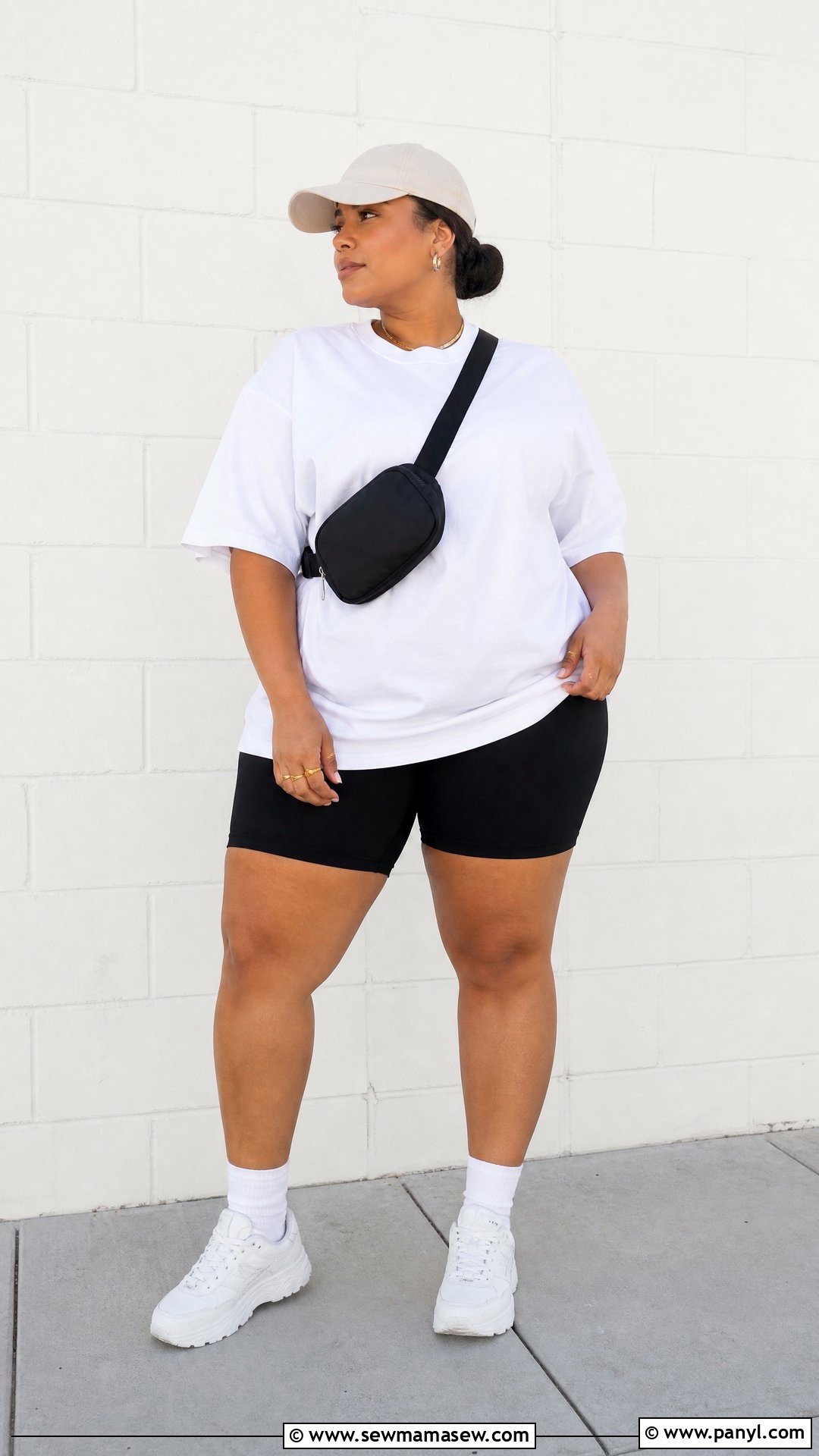 Plus Size Crew Neck Tee With Biker Shorts - 20 plus size crew neck tee outfit ideas