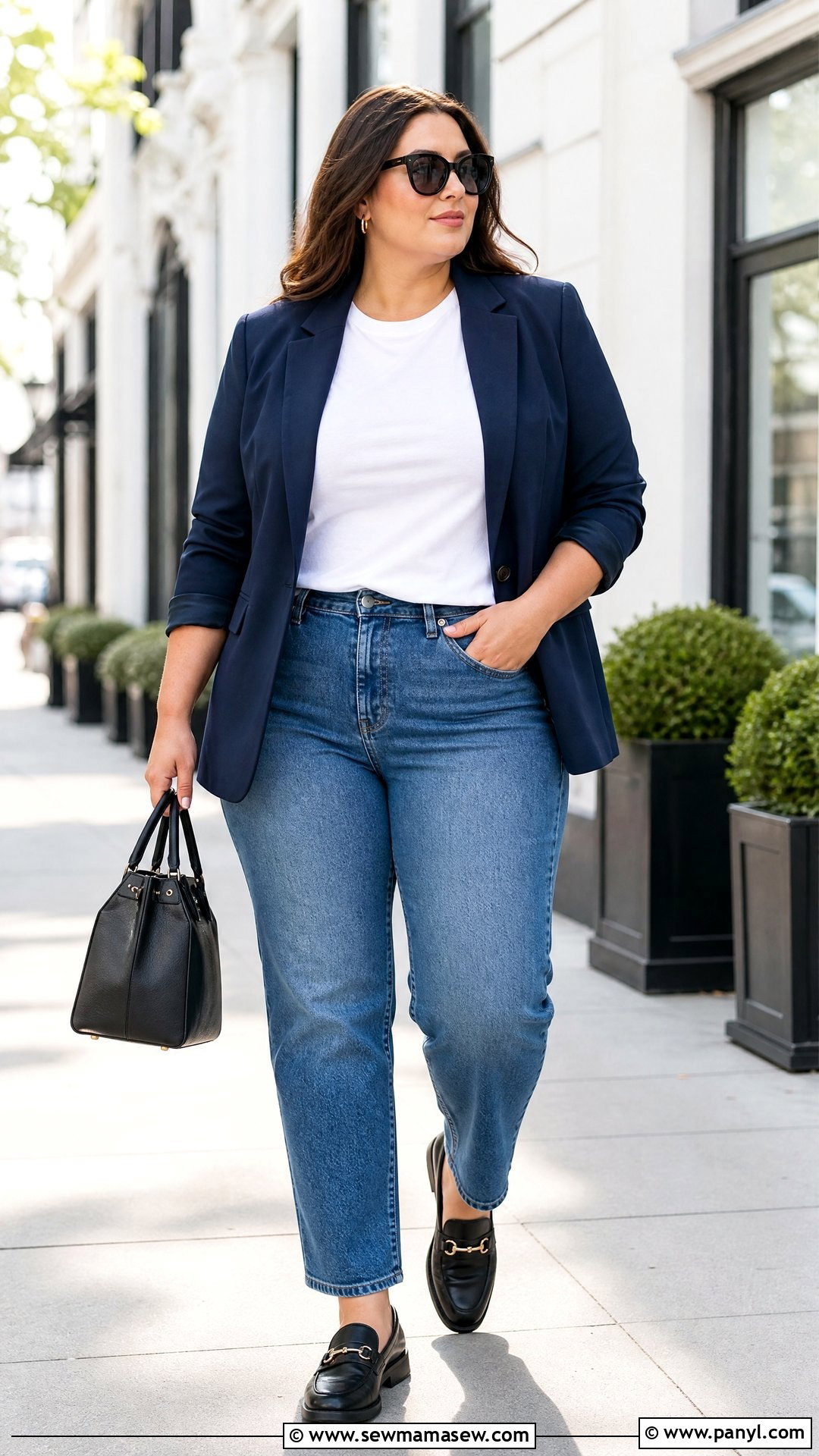 Plus Size Crew Neck Tee With Blazer And Jeans - 20 plus size crew neck tee outfit ideas