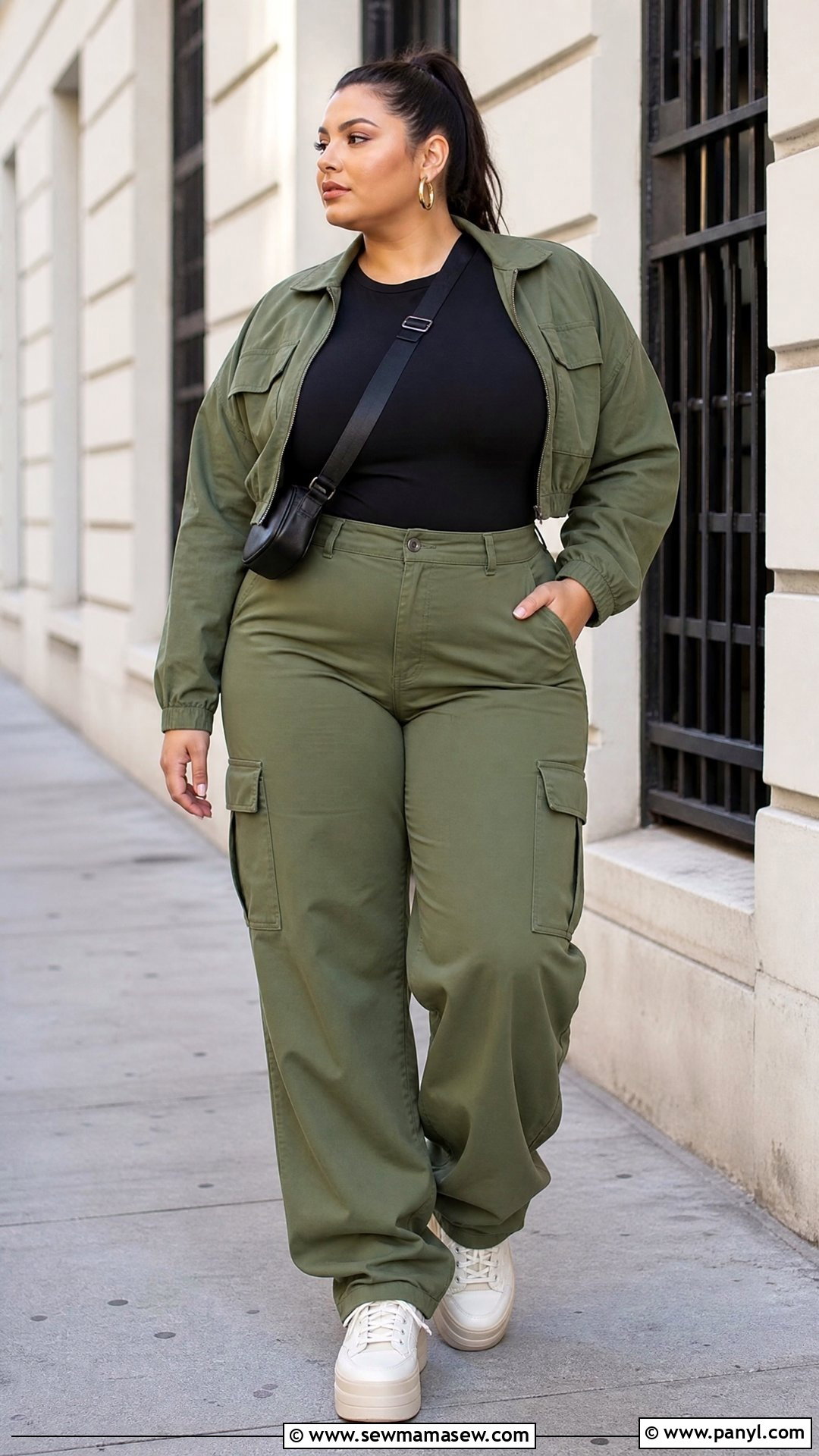 Plus Size Crew Neck Tee With Cargo Pants - 20 plus size crew neck tee outfit ideas