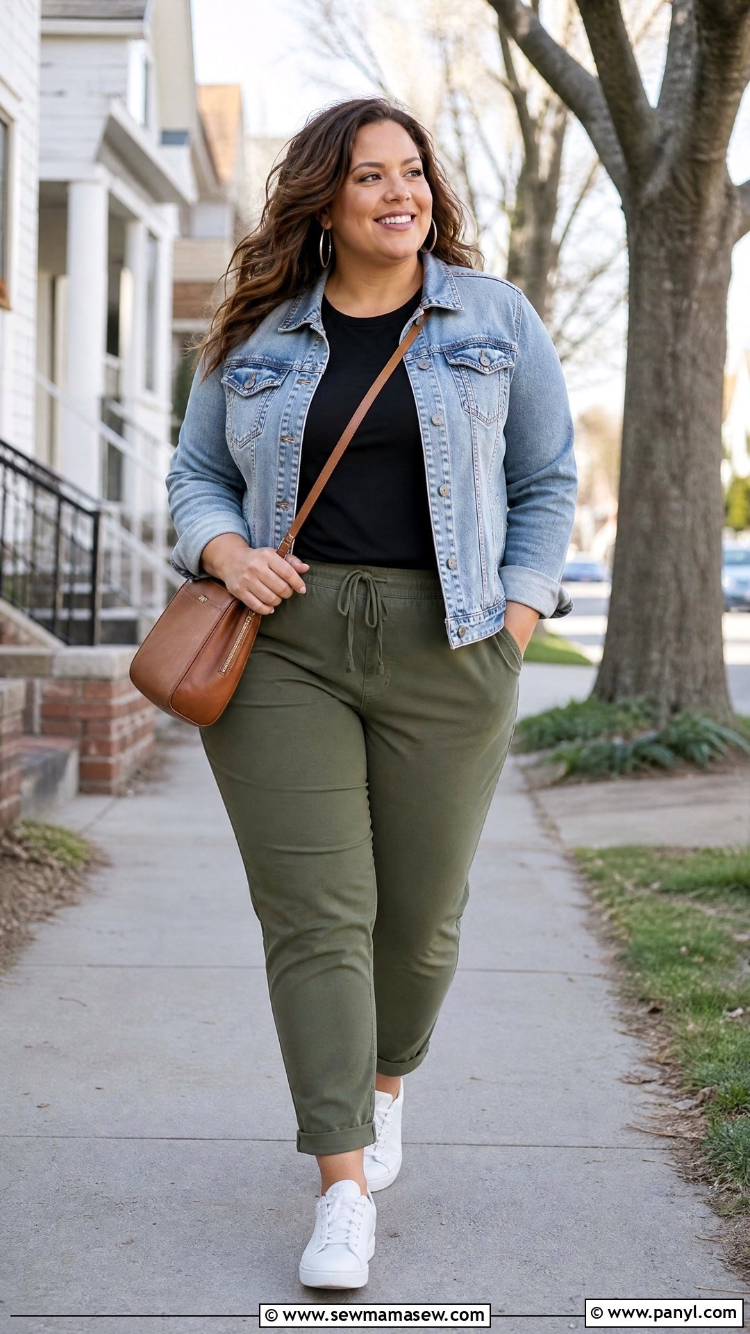 Plus Size Crew Neck Tee With Denim Jacket - 20 plus size crew neck tee outfit ideas