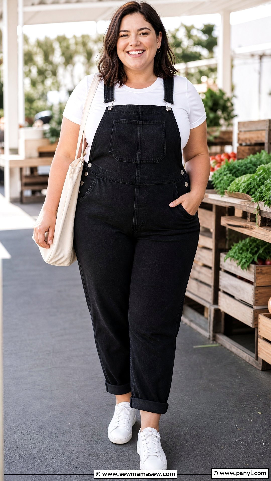 Plus Size Crew Neck Tee With Overalls - 20 plus size crew neck tee outfit ideas