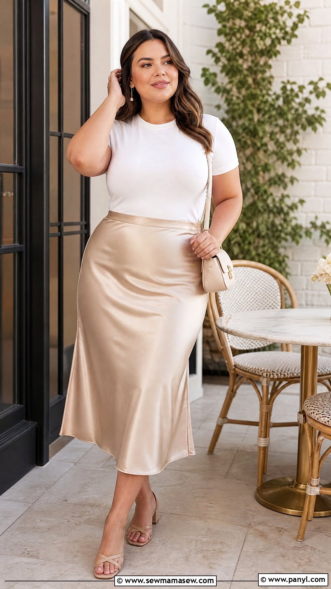 Plus Size Crew Neck Tee With Satin Skirt - 20 plus size crew neck tee outfit ideas