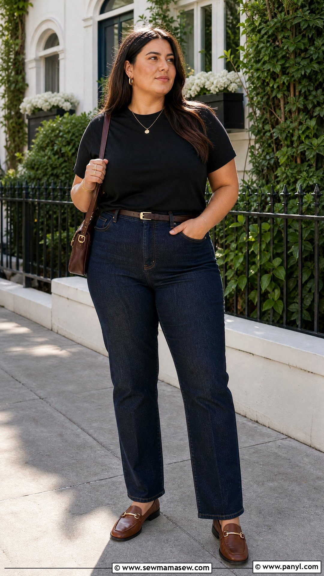 Plus Size Crew Neck Tee With Straight Leg Jeans - 20 plus size crew neck tee outfit ideas