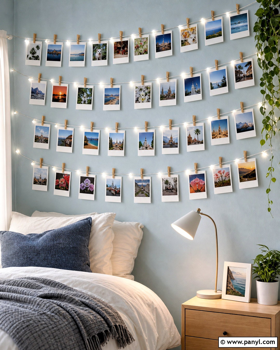 Polaroid String Light Wall Collage - 20 aesthetic pictures for wall collage ideas