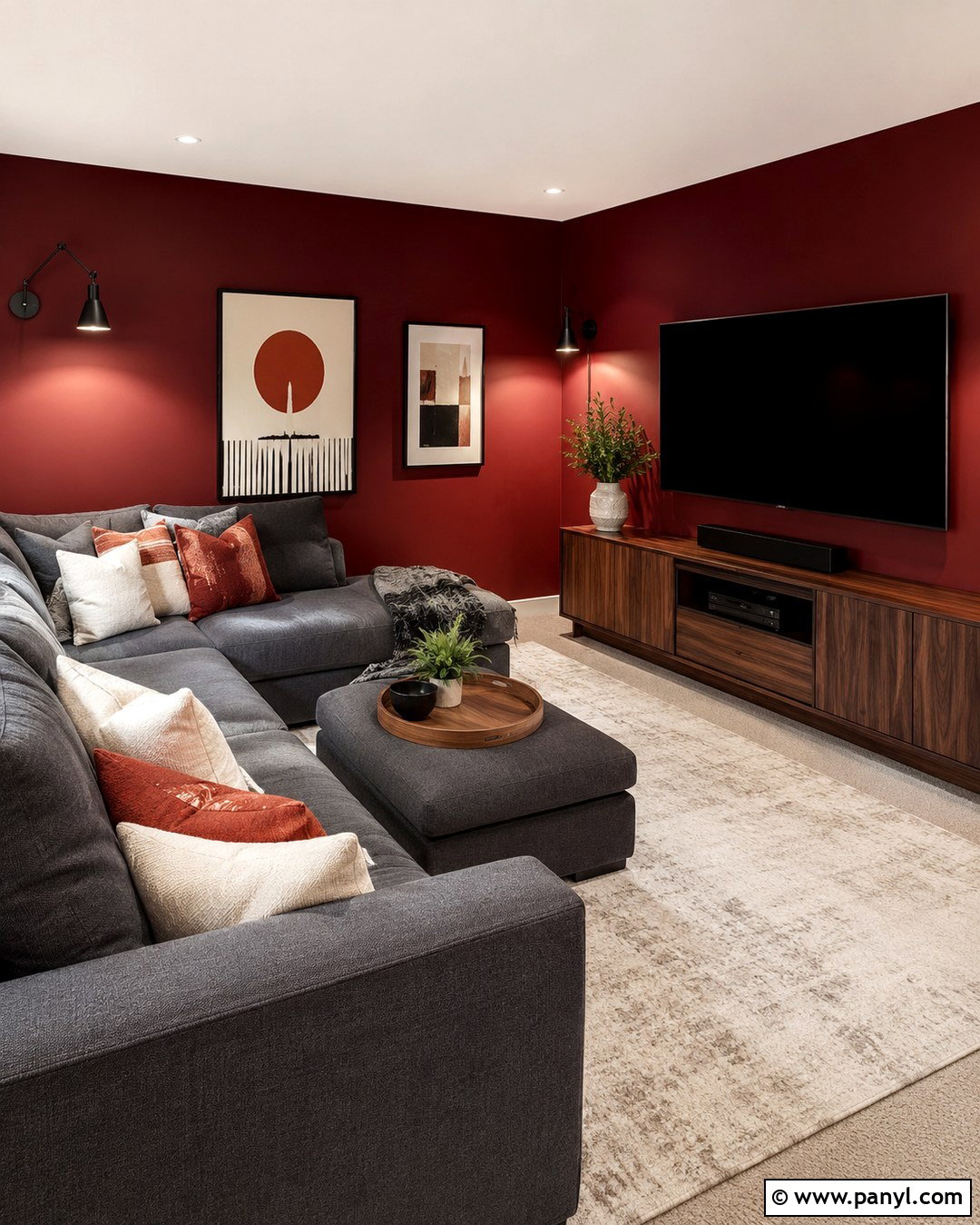 Pomegranate Red Media Room Wall - 20 Vibrant Red Wall Color Ideas