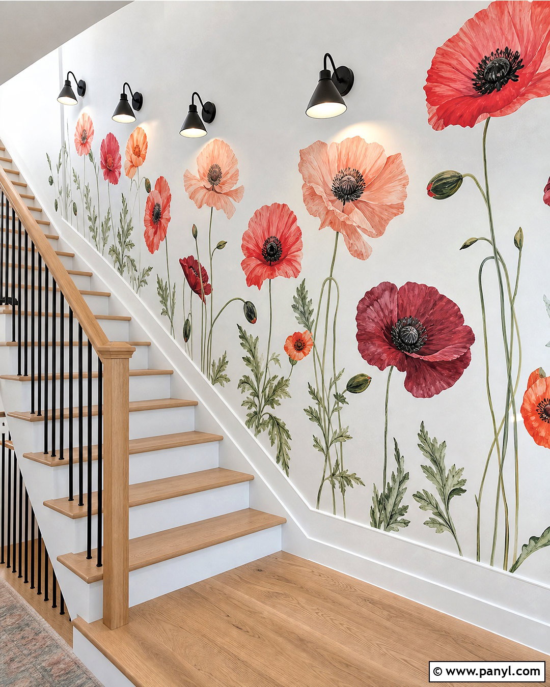 Poppy Floral Wall Painting - 20 floral wall painting ideas