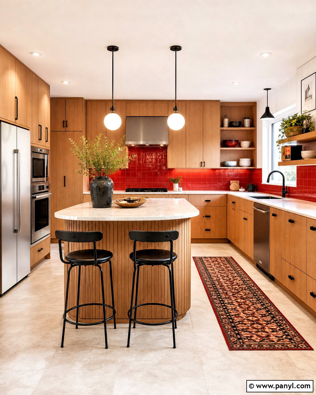 Poppy Red And Natural Wood Kitchen - 20 red color palette ideas