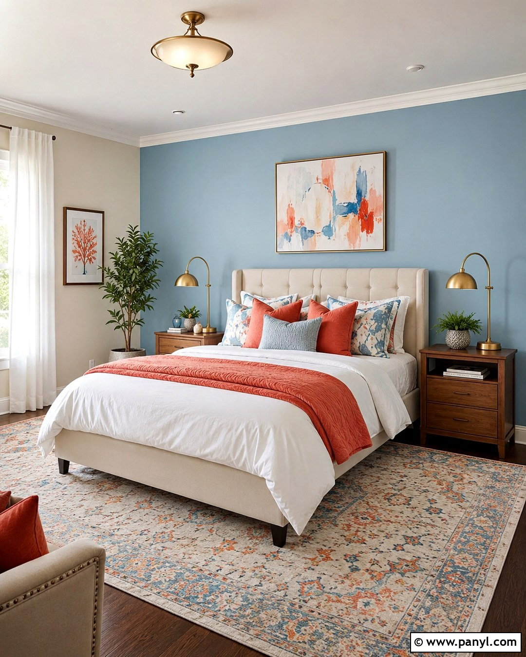 Powder Blue Accent Wall With Coral Accents - 20 Powder Blue Accent Wall Ideas