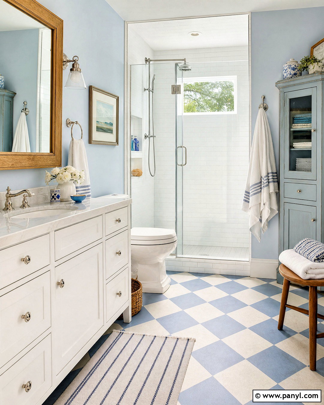 Powder Blue And Checkerboard Tile Bathroom Paint Scheme - 20 bathroom paint ideas colour schemes