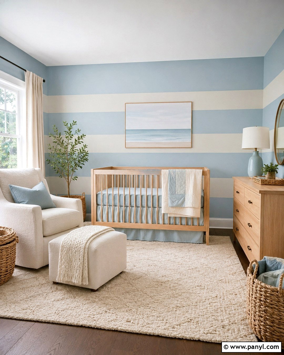 Powder Blue And Sand Striped Wall - 20 Striped Wall Paint Colors