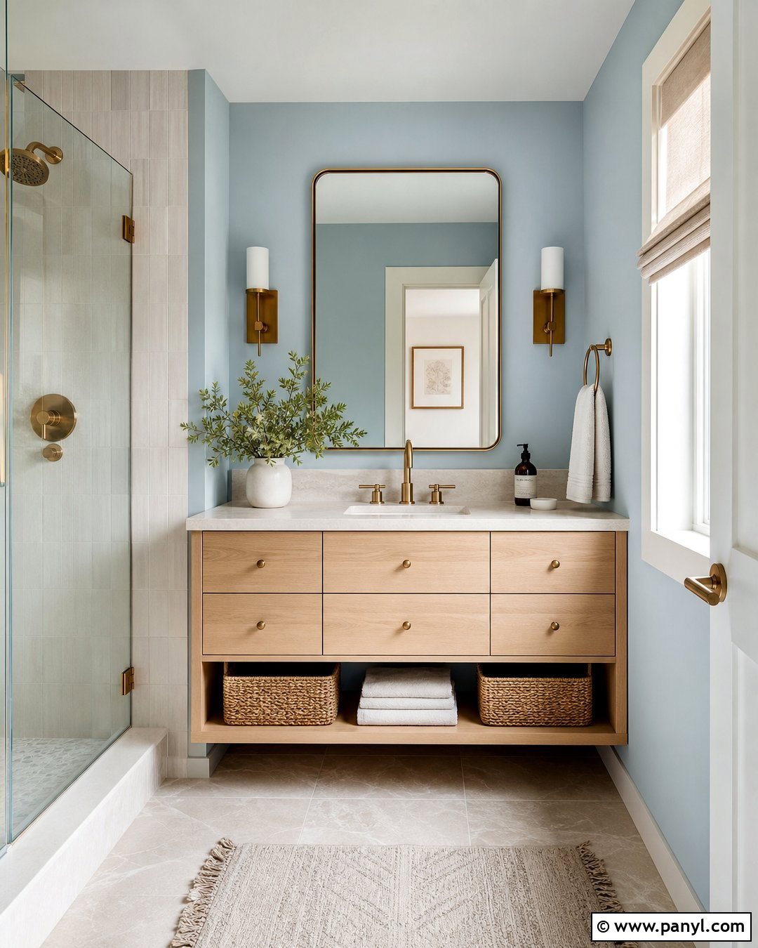 Powder Blue Bathroom Walls With Light Oak - 30 Bathroom Blue Walls
