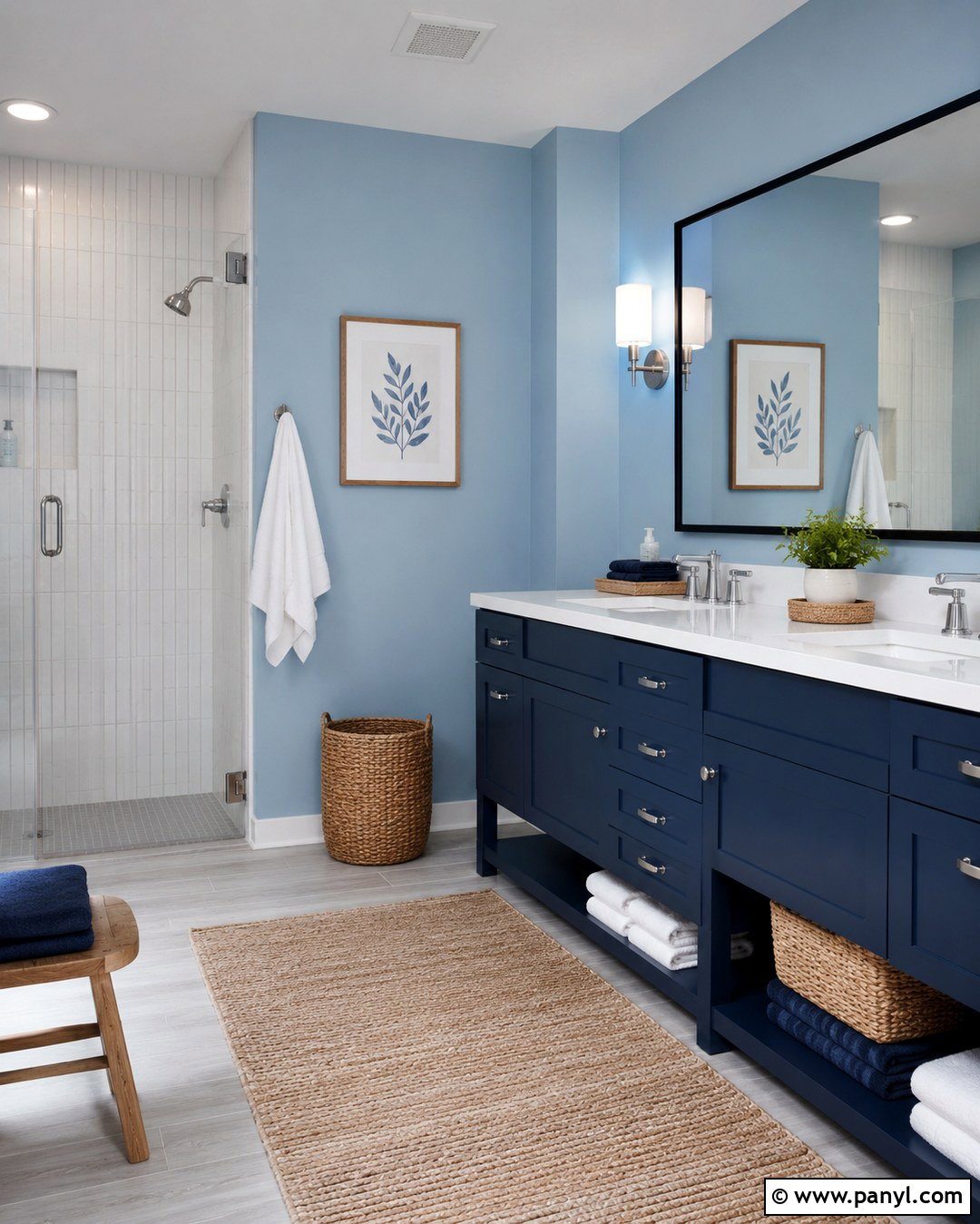 Powder Blue Bathroom Walls With Navy Vanity - 20 Bathroom Wall Color With Blue Vanity Ideas