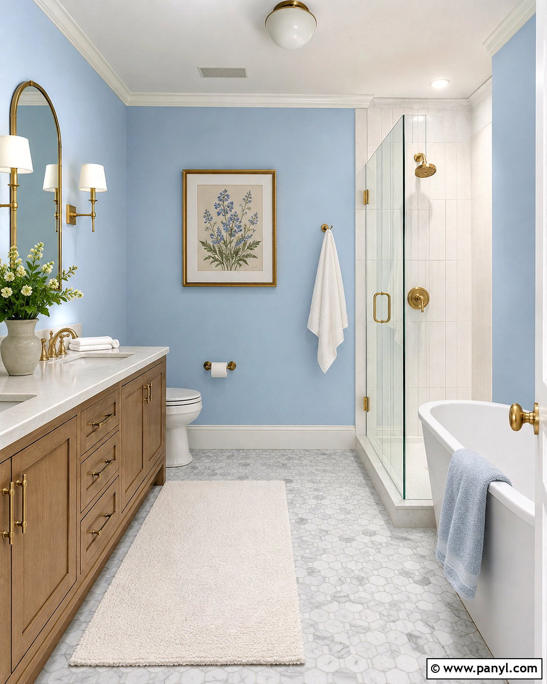Powder Blue Bathroom With Brass Fixtures - 20 powder blue bathroom ideas