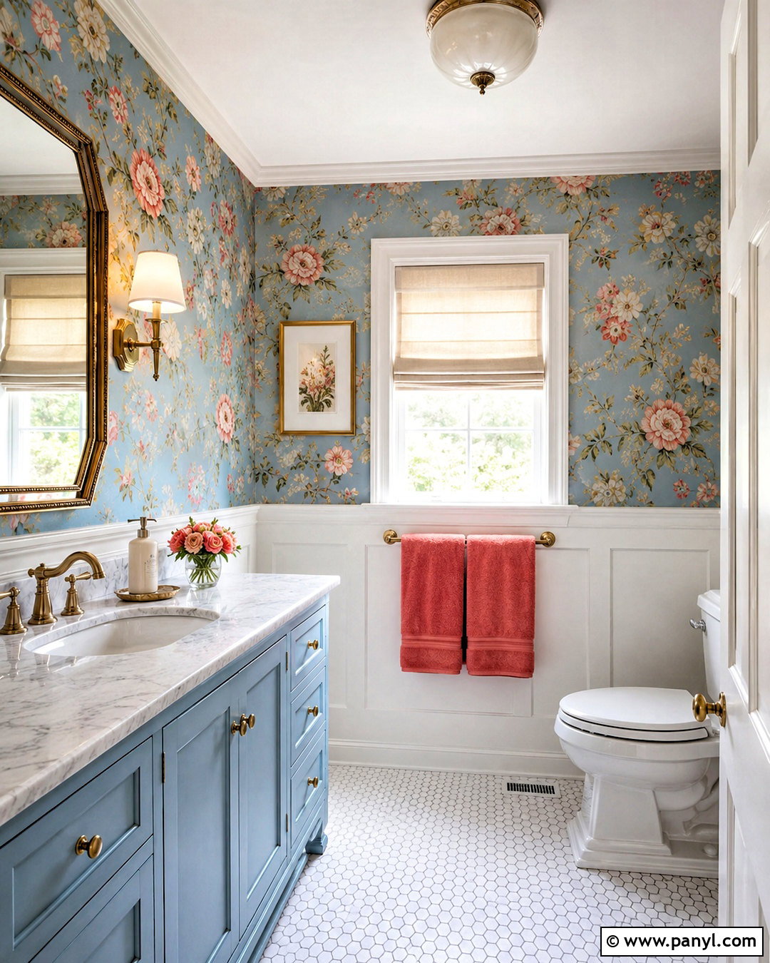 Powder Blue Bathroom With Floral Wallpaper - 20 powder blue bathroom ideas