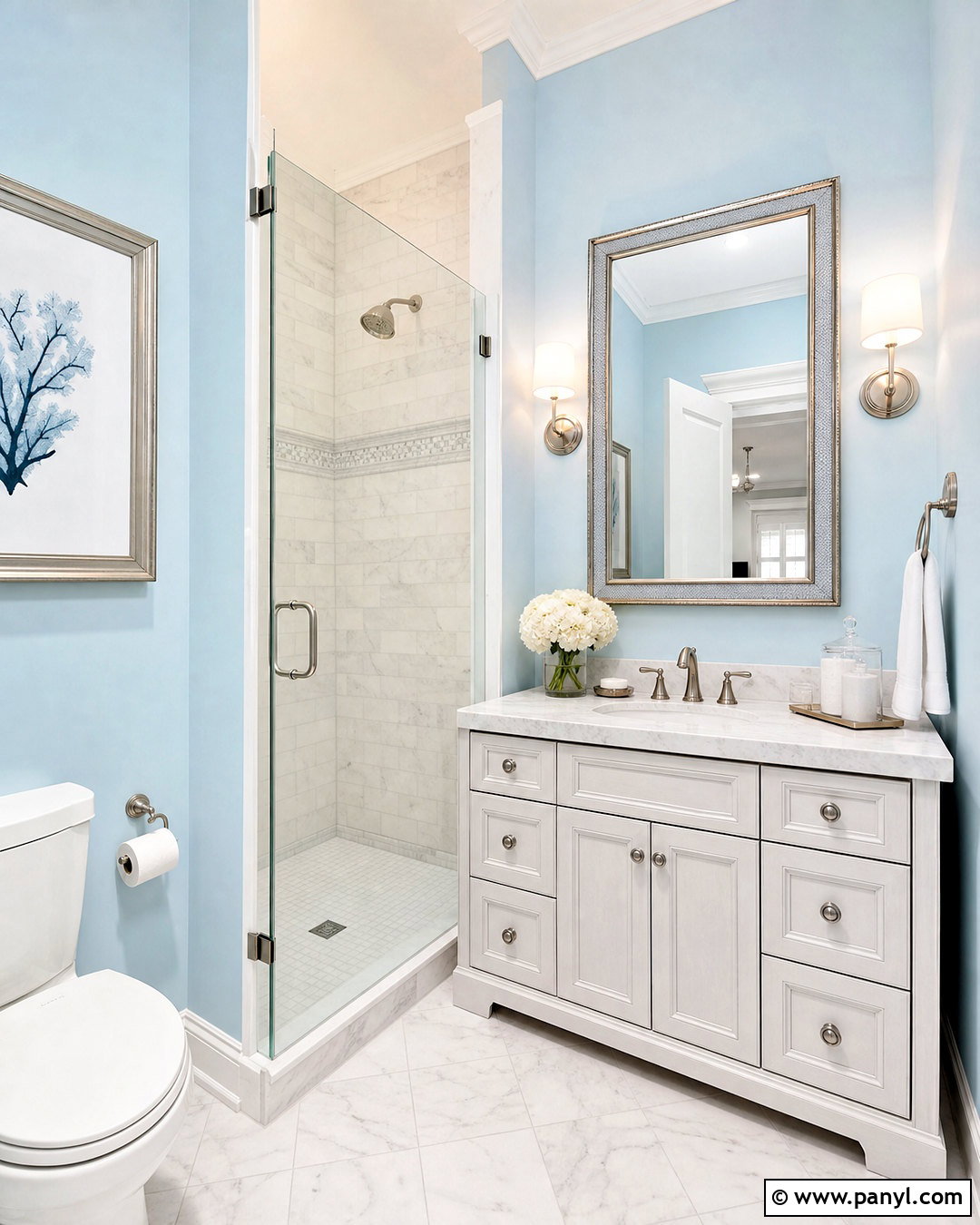 Powder Blue Bathroom With Marble Tile - 20 powder blue room ideas