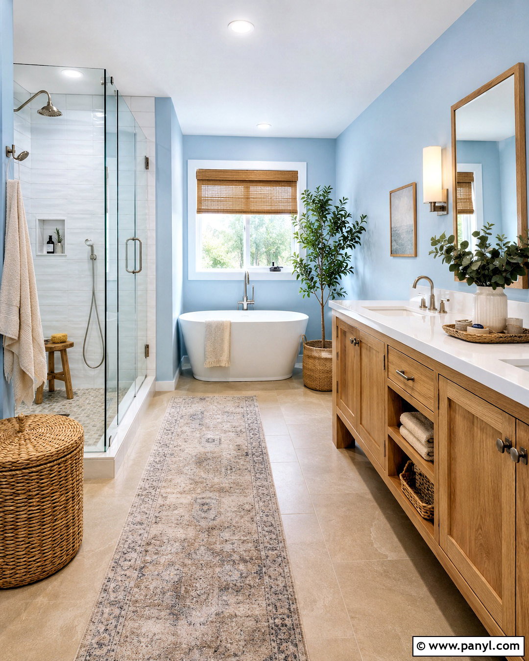 Powder Blue Bathroom With Natural Wood Vanity - 20 powder blue bathroom ideas