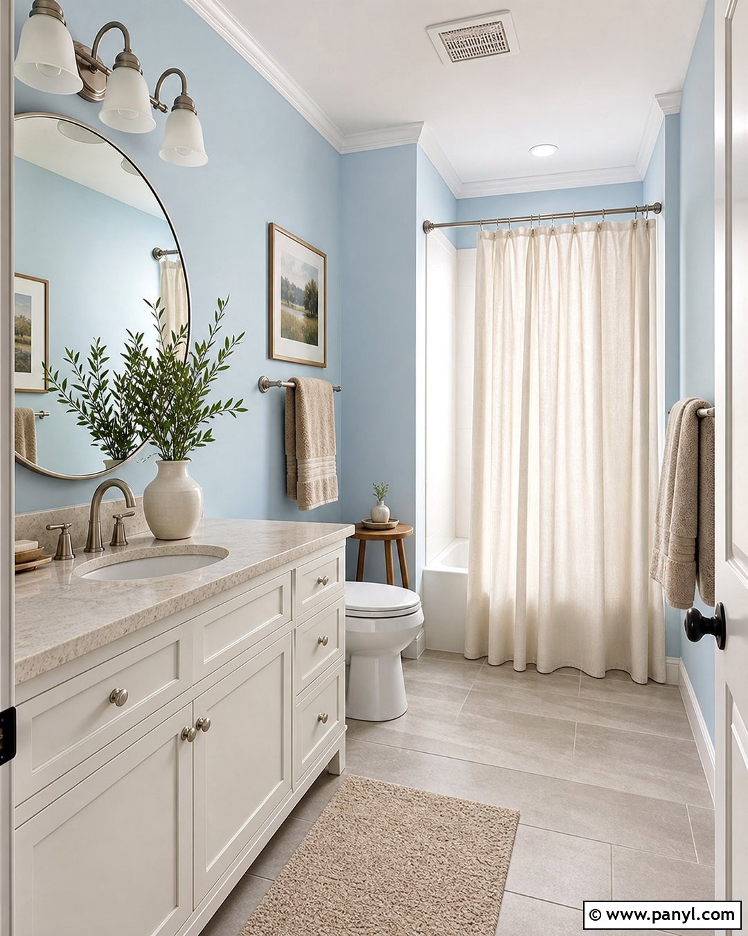 Powder Blue Bathroom With Soft Neutrals - 20 Cozy Bathroom With Blue Walls
