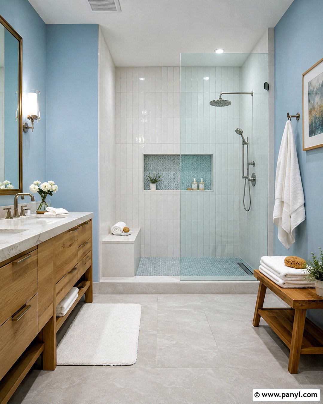 Powder Blue Bathroom With Walk-In Shower - 20 powder blue bathroom ideas
