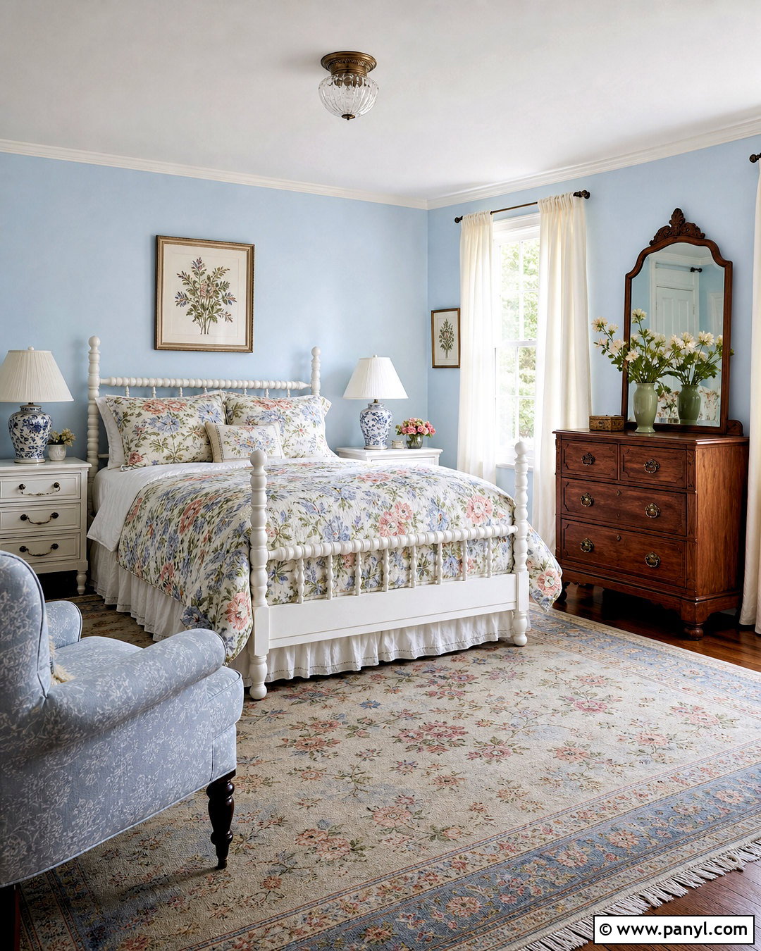 Powder Blue Bedroom With Floral Bedding - 20 blue paint bedroom ideas