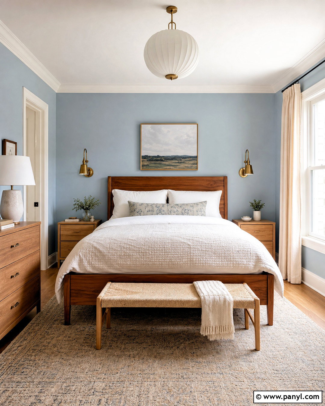 Powder Blue Bedroom With Warm Wood Furniture - 20 powder blue room ideas