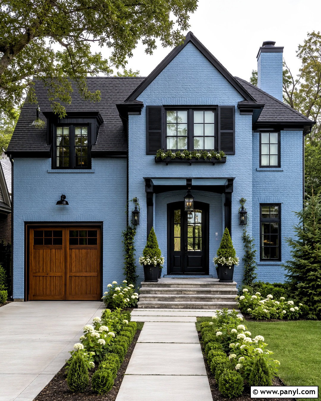 Powder Blue Brick House With Black Trim - 20 blue house black trim ideas