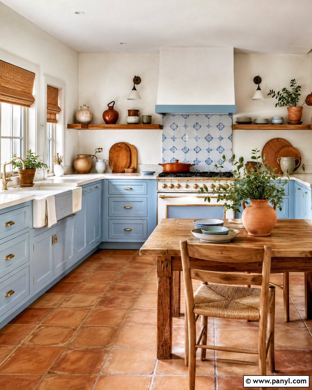 Powder Blue Cabinets With Terracotta Floor - 20 blue and orange kitchen ideas