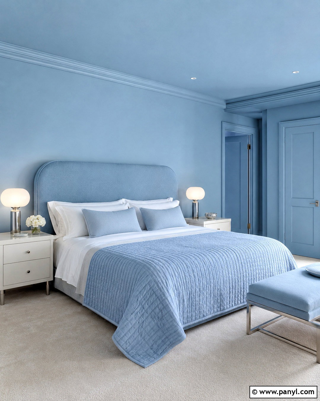 Powder Blue Color-Drenched Bedroom - 20 blue colour bedroom ideas