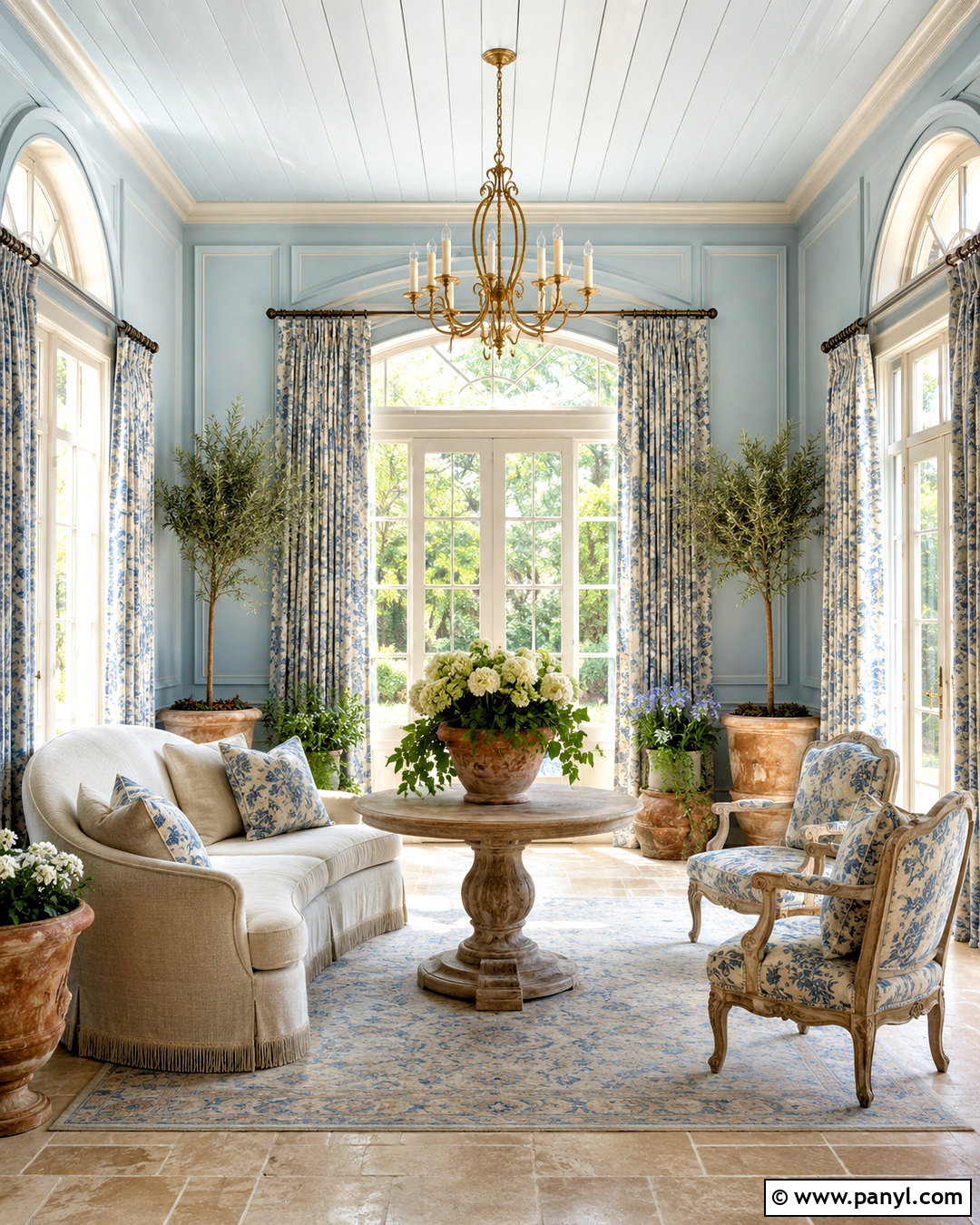 Powder Blue French Country Sunroom - 20 blue sunroom ideas