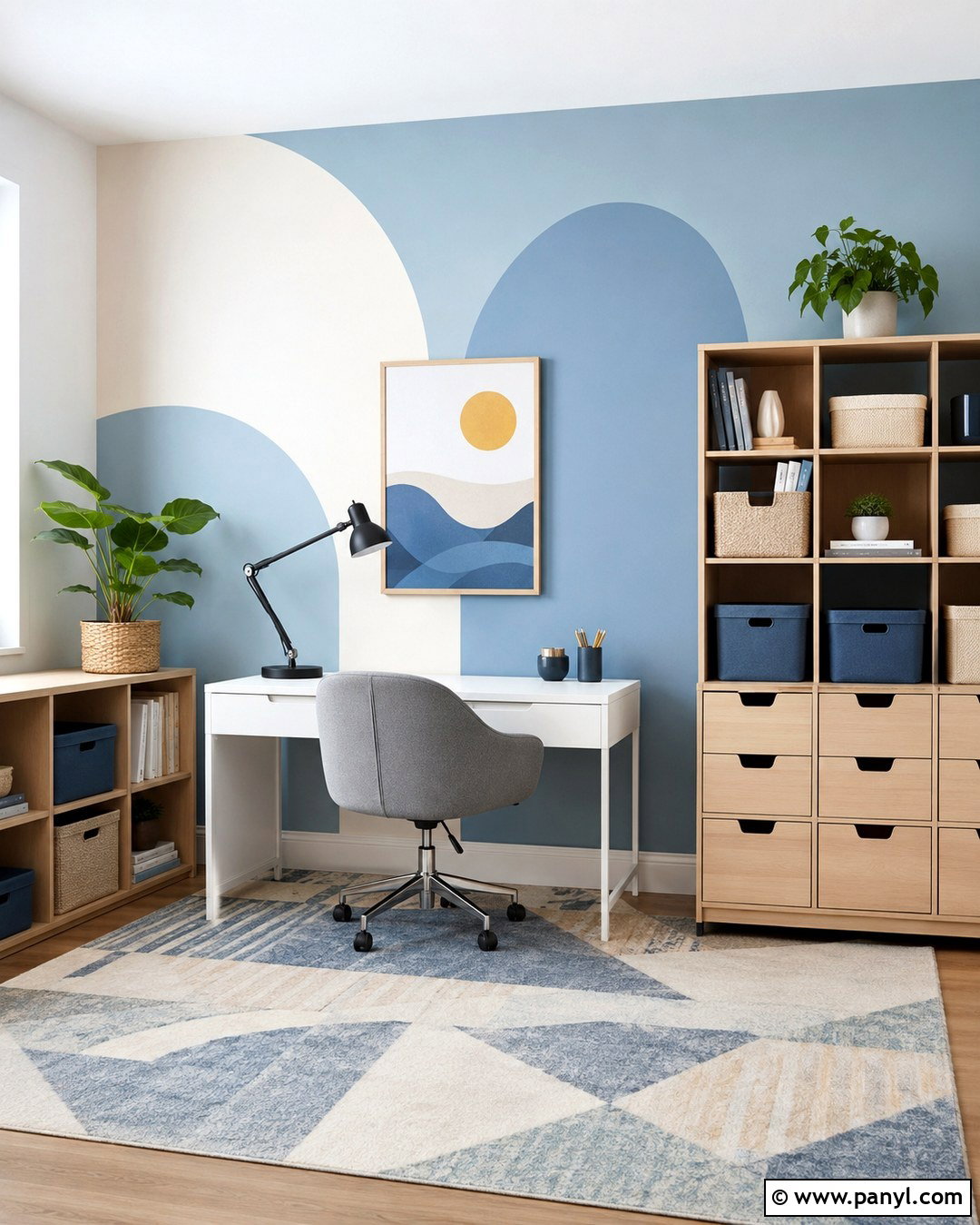 Powder Blue Geometric Accent Wall - 20 Powder Blue Accent Wall Ideas