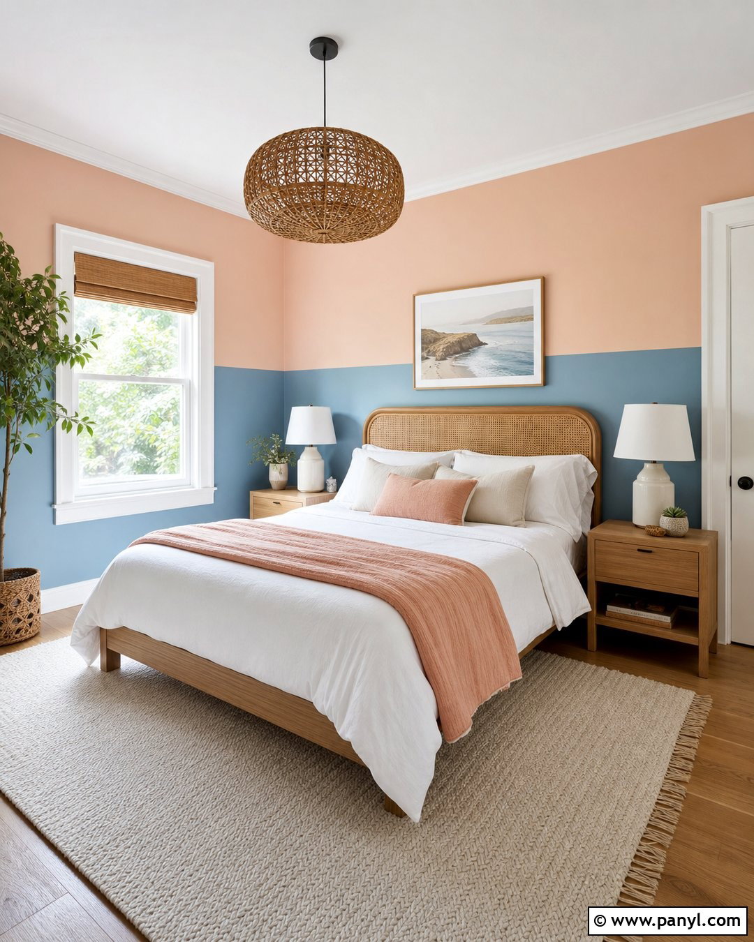 Powder Blue Half Wall With Soft Peach - 25 Half Wall Color Ideas