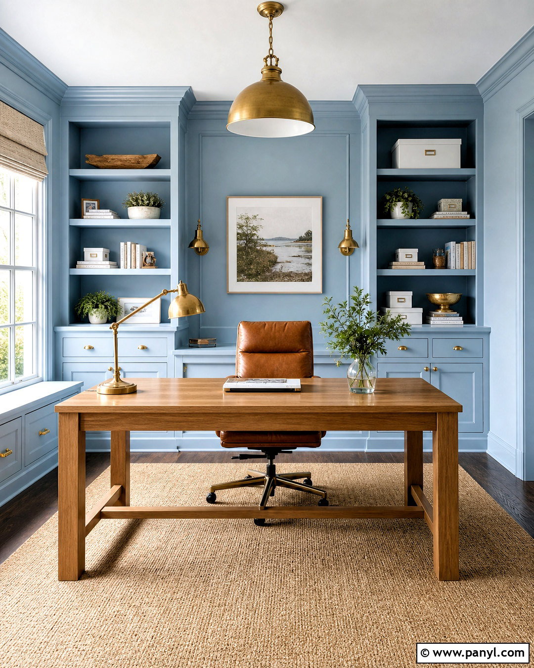 Powder Blue Home Office With Built-In Shelves - 20 powder blue room ideas