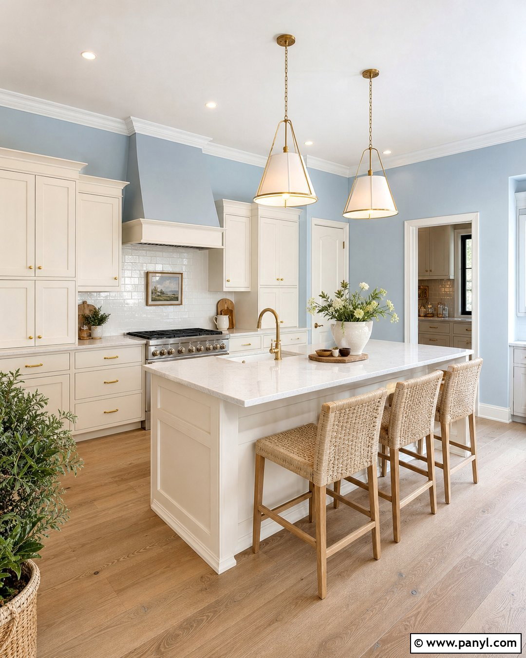 Powder Blue Kitchen Walls With Brass Accents - 35 blue walls kitchen ideas