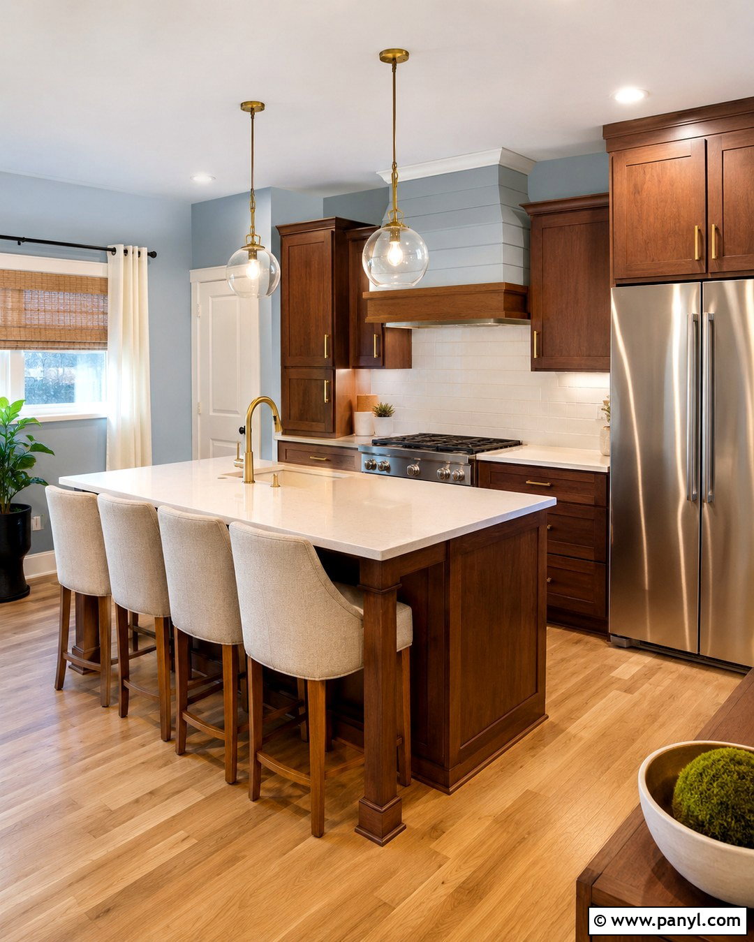 Powder Blue Kitchen Walls With Walnut Cabinets - 20 Blue Kitchen Walls With Brown Cabinets