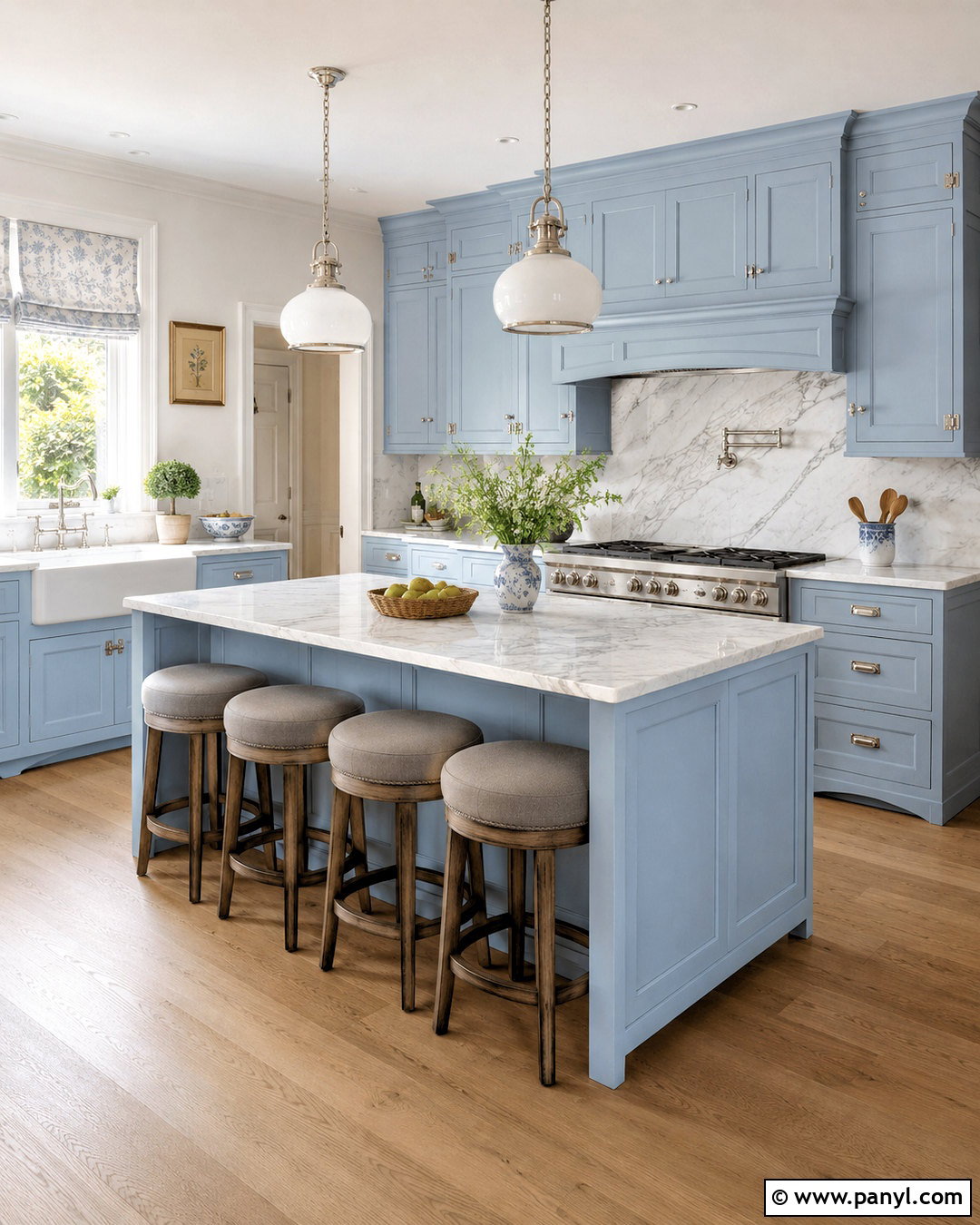 Powder Blue Kitchen With Marble - 20 blue kitchens ideas