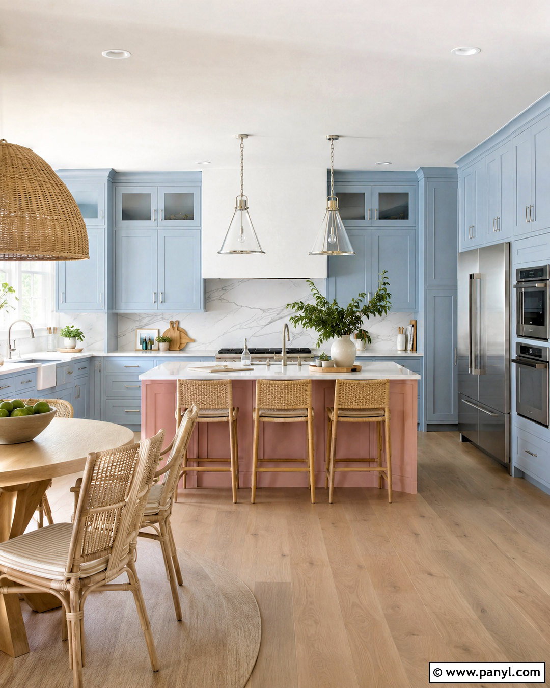 Powder Blue Kitchen With Pink Island - 20 blue and pink kitchen ideas