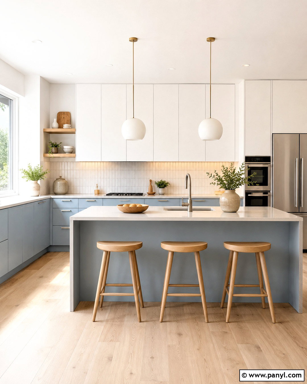 Powder Blue Lower Cabinets With Scandinavian Finishes - 20 blue lower cabinets white upper ideas