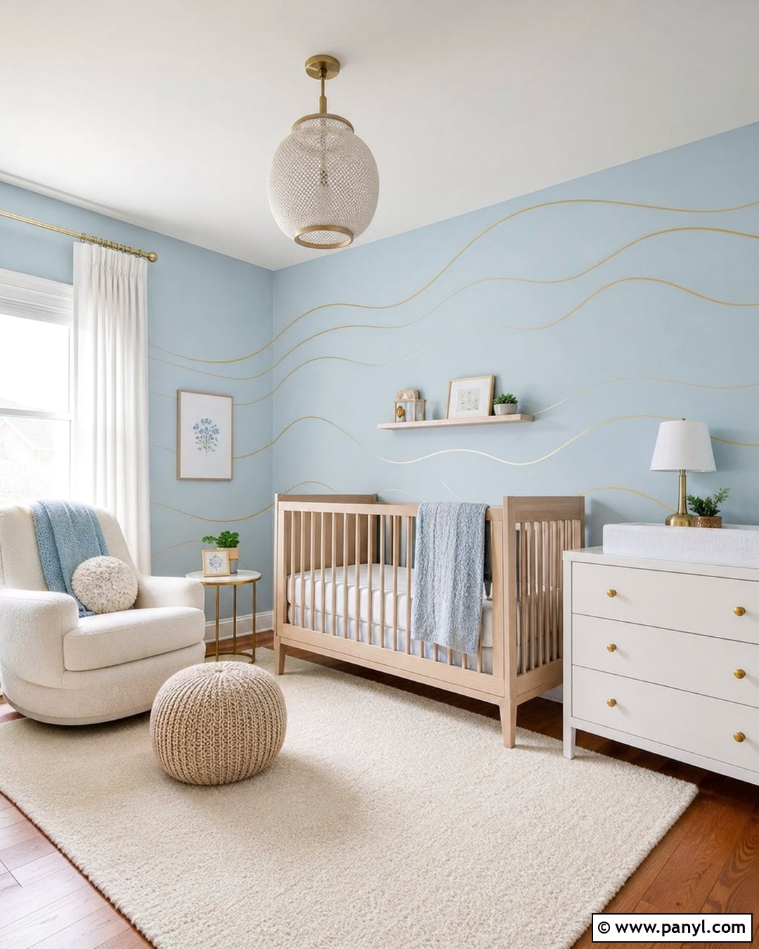 Powder Blue Nursery Wall With Soft Gold Lines - 20 Blue Wall With Gold Lines