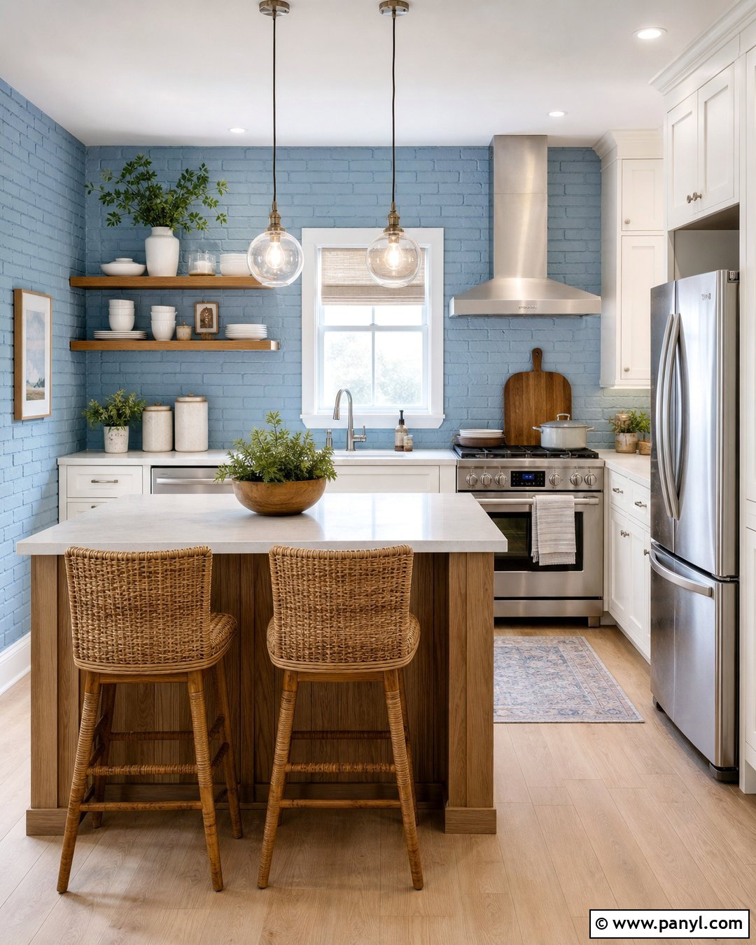 Powder Blue Painted Brick Kitchen - 20 Blue Painted Brick Wall Ideas