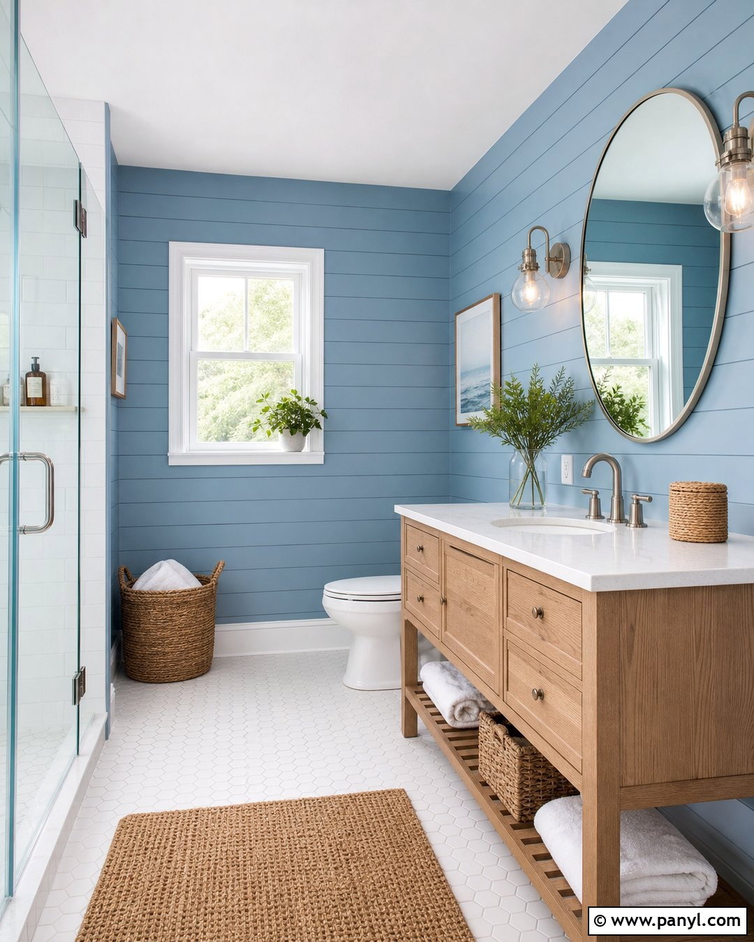 Powder Blue Shiplap Bathroom - 25 Textured Blue Wall Ideas