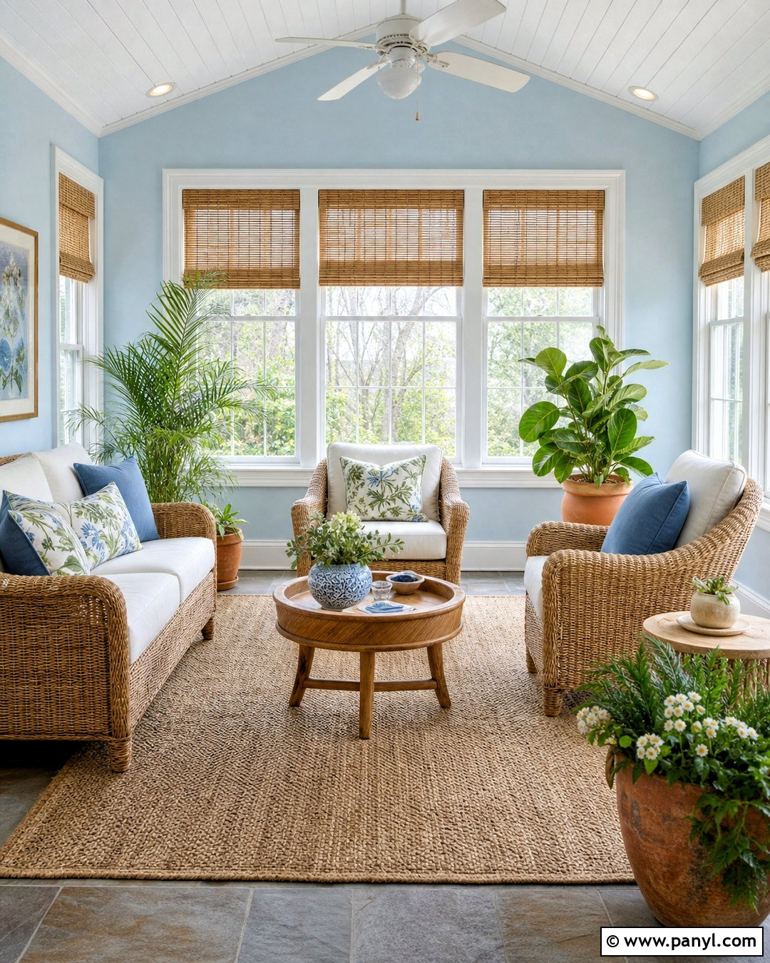 Powder Blue Sunroom With Wicker Furniture - 20 powder blue room ideas