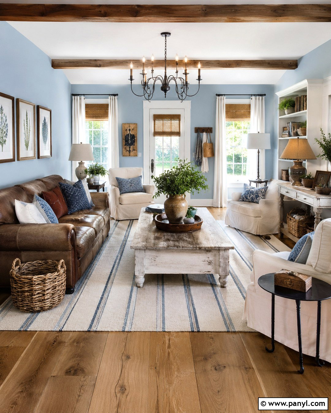 Powder Blue Walls With Distressed Brown Couch - 20 Blue Wall Brown Couch Ideas